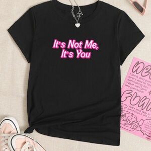 Black T-Shirt with Pink Graphic Text